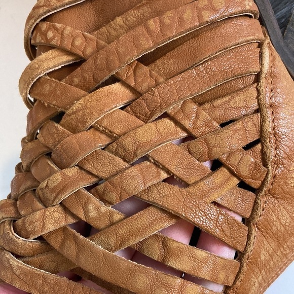 Free People Carerra Bootie 8.5 Tan Leather Woven Boho Festival Coastal Cowgirl - Picture 8 of 16